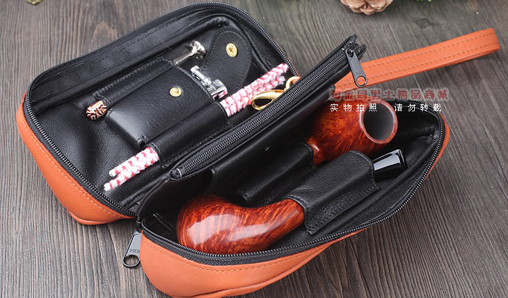 【淘金周】英国登喜路 DUNHILL真皮烟斗包两斗包 PA2022-5