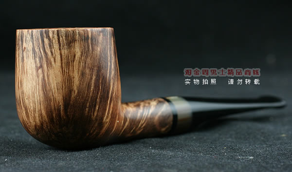 淘金周石楠木手工烟斗|特价火焰纹斗116-1