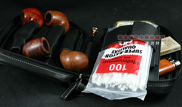 进口烟具 原装正品意大利lubinski真皮4斗烟斗皮包 I571-9