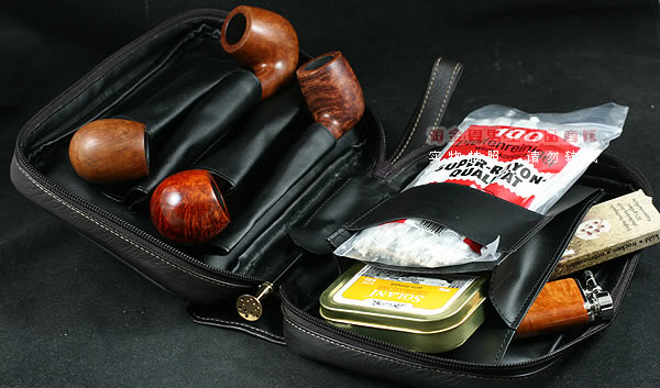 进口烟具 原装正品意大利lubinski真皮4斗烟斗皮包 I764棕色-8