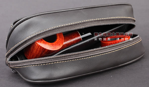 进口烟具 原装正品意大利lubinski真皮2斗烟斗皮包 I703 棕色-5