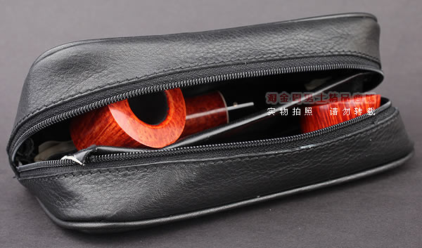 进口烟具 原装正品意大利lubinski真皮2斗烟斗皮包 I703 黑色-3