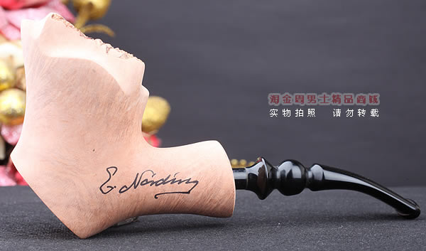 丹麦Erik Nording石楠木手工签名烟斗 STANDING 原木桌斗21-4