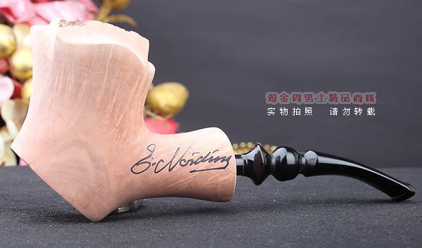 丹麦Erik Nording石楠木手工签名烟斗 STANDING 原木桌斗23-4