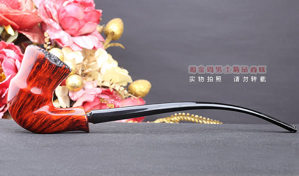 原装进口 丹麦Erik Nording 石楠木手工烟斗 酒红长嘴 阅读斗01-4