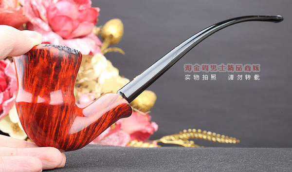 原装进口 丹麦Erik Nording 石楠木手工烟斗 酒红长嘴 阅读斗01-9