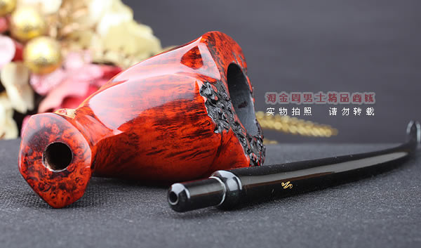 原装进口 丹麦Erik Nording 石楠木手工烟斗 酒红长嘴 阅读斗03-7