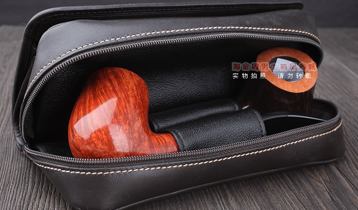 【淘金周】原装德国Martin Wess手工牛皮烟斗包 两斗包K28棕色-5