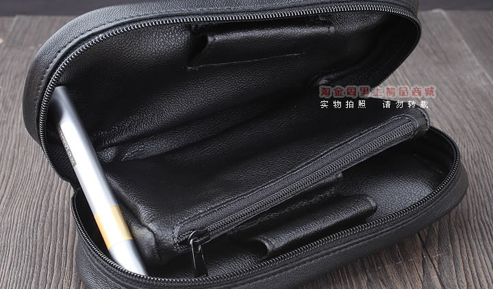 【淘金周】原装德国Martin Wess手工牛皮烟斗包 两斗包P36-2黑色-3