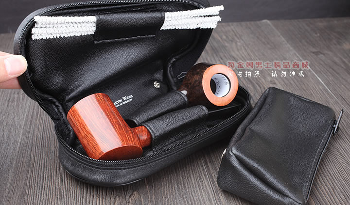 【淘金周】原装德国Martin Wess手工牛皮烟斗包 两斗包P36-2黑色-4