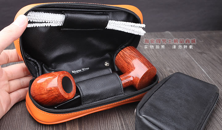 【淘金周】原装德国Martin Wess手工牛皮烟斗包 两斗包P36/2橙色-4