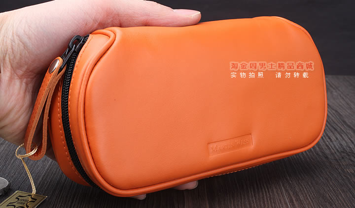 【淘金周】原装德国Martin Wess手工牛皮烟斗包 两斗包P36/2橙色-9