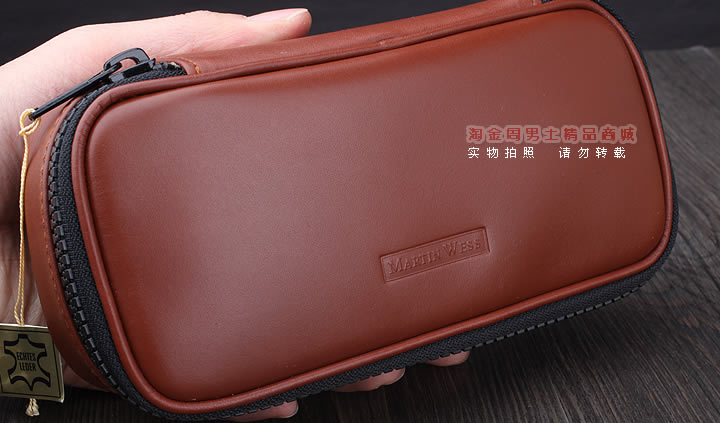 【淘金周】原装德国Martin Wess手工牛皮烟斗包 两斗包P9/2棕色-8