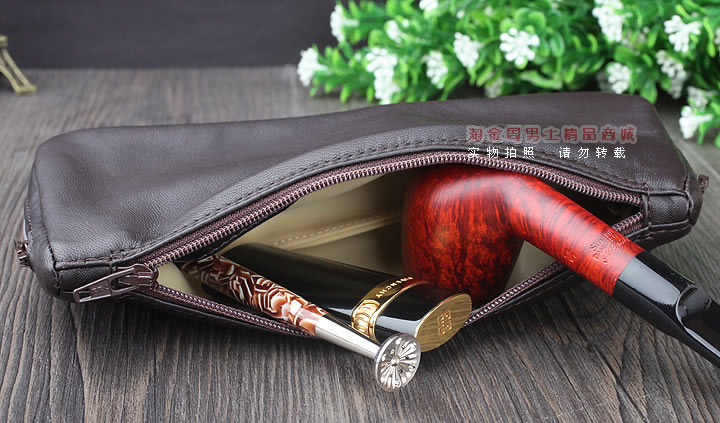 【淘金周】原装意大利鲁宾斯基lubinski真皮两斗烟斗包 I805褐色-3