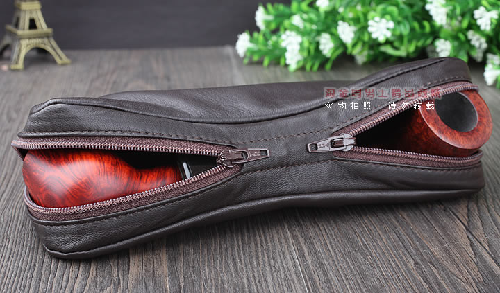 【淘金周】原装意大利鲁宾斯基lubinski真皮两斗烟斗包 I805褐色-5