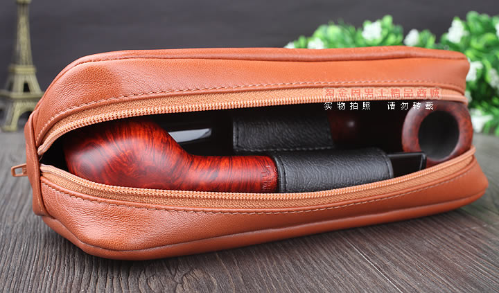 【淘金周】原装意大利lubinski鲁宾斯基真皮两斗烟斗包 I811棕色-8