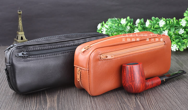 【淘金周】原装意大利lubinski鲁宾斯基真皮两斗烟斗包 I811黑色-11