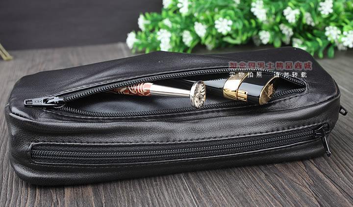 【淘金周】原装意大利lubinski鲁宾斯基真皮两斗烟斗包 I811黑色-3