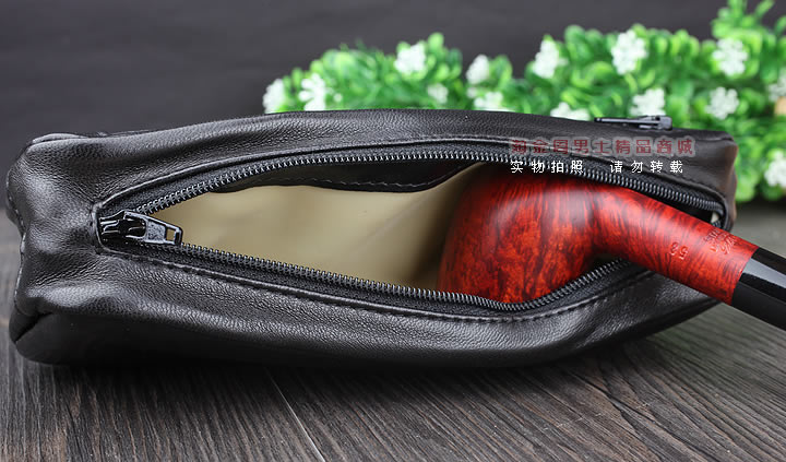 【淘金周】原装意大利lubinski鲁宾斯基真皮两斗烟斗包 I811黑色-5