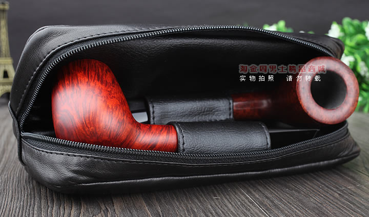 【淘金周】原装意大利lubinski鲁宾斯基真皮两斗烟斗包 I811黑色-8