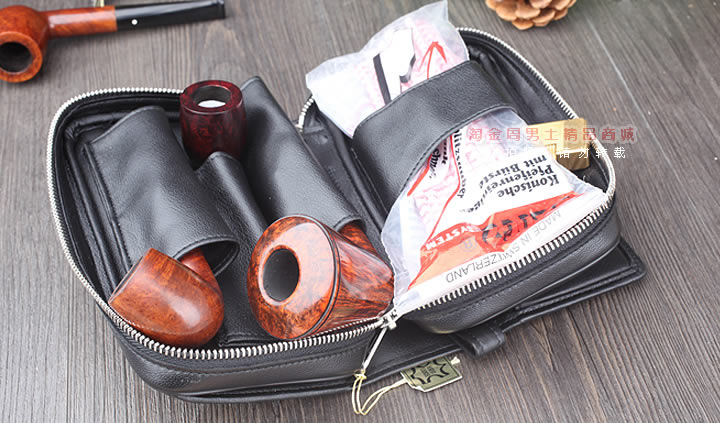 【淘金周】原装德国Martin Wess手工牛皮烟斗包 3斗包OP110/3-8
