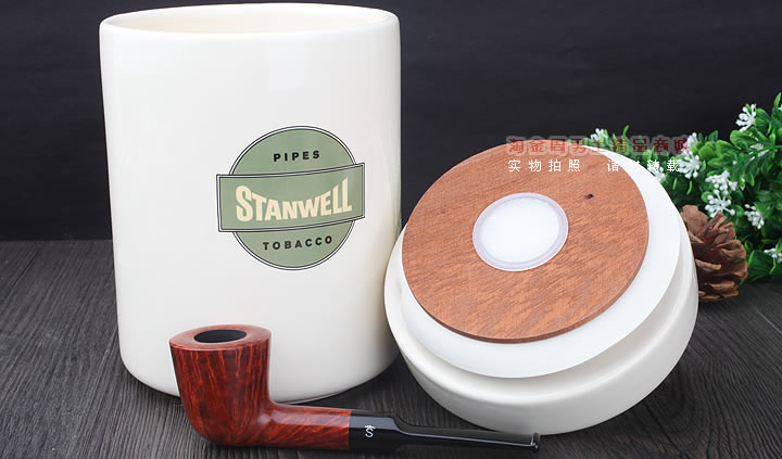 淘金周 丹麦Stanwell石楠木烟斗 陶瓷烟丝罐套装斗 5件套装酒红-11