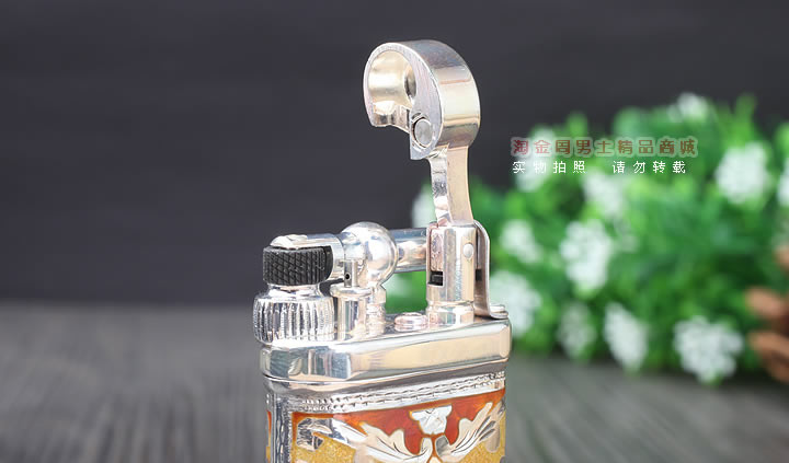 淘金周 德国十字架Sillems 纯银珐琅雕花烟斗打火机 双面珐琅黄色-1