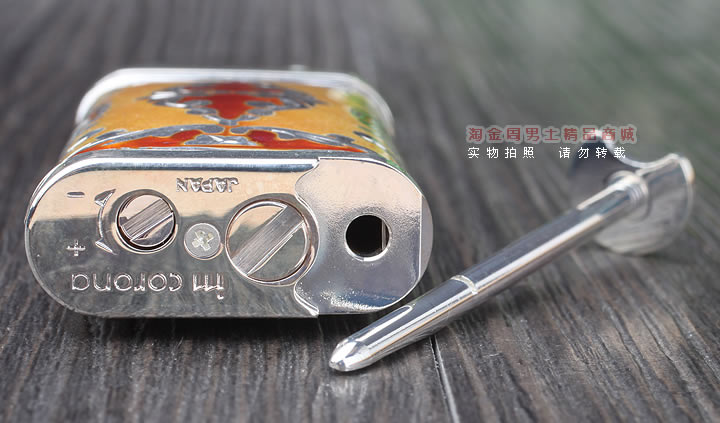 淘金周 德国十字架Sillems 纯银珐琅雕花烟斗打火机 双面珐琅黄色-3