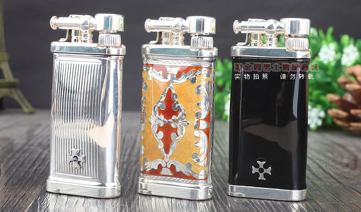 淘金周 德国十字架Sillems 纯银珐琅雕花烟斗打火机 双面珐琅黄色-6