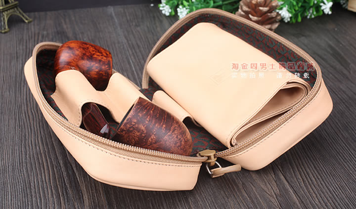 【淘金周】原装意大利卡斯特罗CASTELLO手工牛皮烟斗包 2斗包米色-3