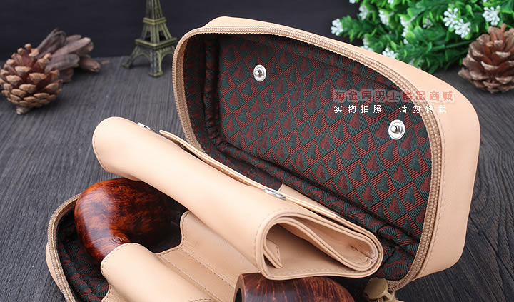 【淘金周】原装意大利卡斯特罗CASTELLO手工牛皮烟斗包 2斗包米色-4