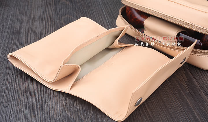 【淘金周】原装意大利卡斯特罗CASTELLO手工牛皮烟斗包 2斗包米色-5