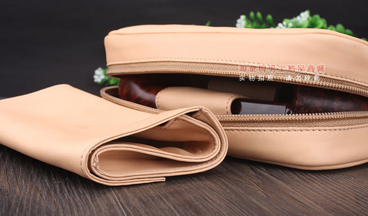 【淘金周】原装意大利卡斯特罗CASTELLO手工牛皮烟斗包 2斗包米色-7