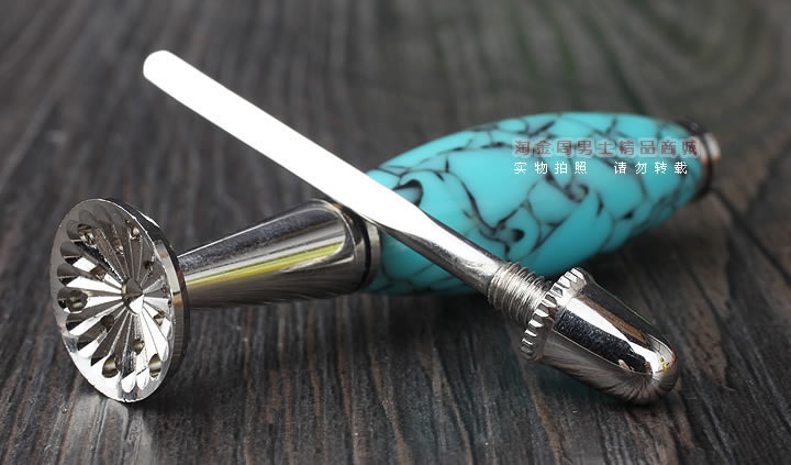 淘金周 8deco镂花防熄火烟斗压棒带通针 碾磨式 绿彩佛肚-2