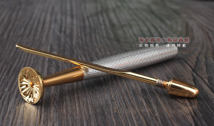 淘金周 8deco镂花防熄火烟斗压棒带通针 碾磨式 亮银-2