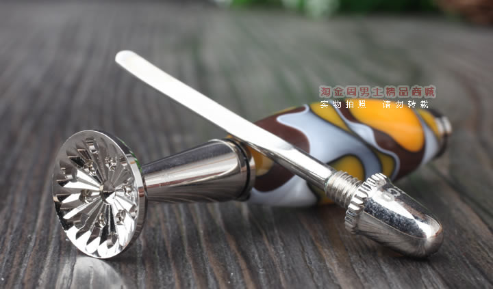 淘金周 8deco镂花防熄火烟斗压棒带通针 碾磨式 黄彩佛肚-2