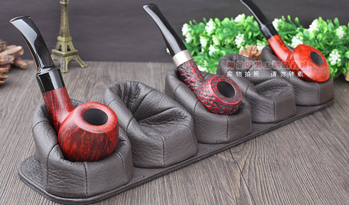 【淘金周】原装德国Martin Wess手工麋鹿皮烟斗架5斗架真皮烟斗座-5
