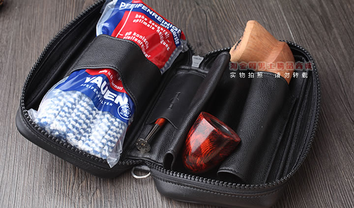 【淘金周】英国登喜路 DUNHILL真皮烟斗包三斗包 PA2007-4