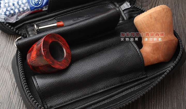 【淘金周】英国登喜路 DUNHILL真皮烟斗包三斗包 PA2007-6