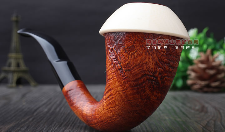 磐石 大气室石楠木烟斗 葫芦斗 麻面原木色-2