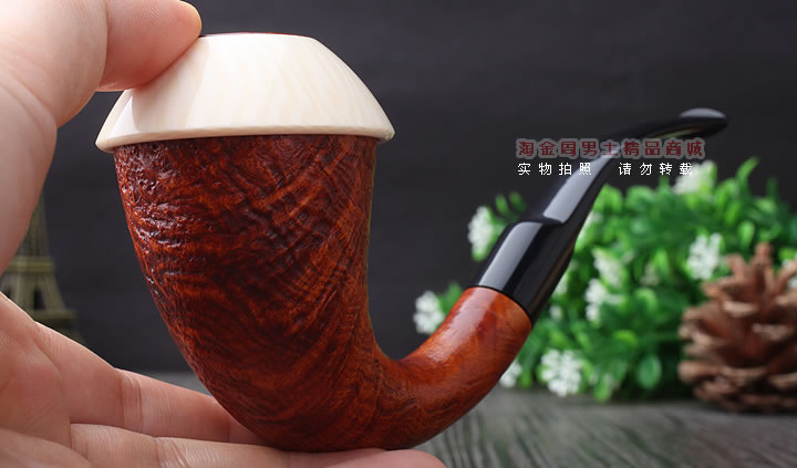磐石 大气室石楠木烟斗 葫芦斗 麻面原木色-9