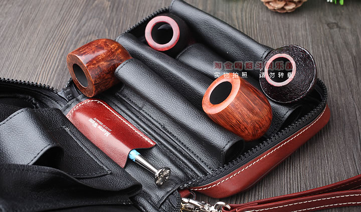 【淘金周】原装德国Martin Wess手工牛皮烟斗包 4斗包p15/4咖啡色-3