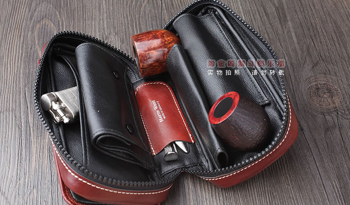 【淘金周】原装德国Martin Wess手工牛皮烟斗包 两斗包P9/2咖啡色-3