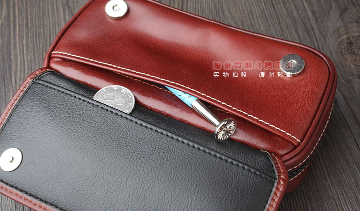 【淘金周】原装德国Martin Wess手工牛皮烟斗包 两斗包P9/2咖啡色-6