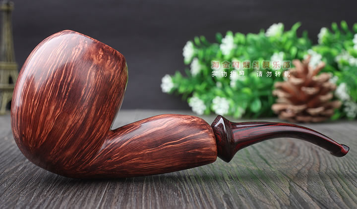 淘金周 石楠木手工烟斗 火焰纹斗 D03-4
