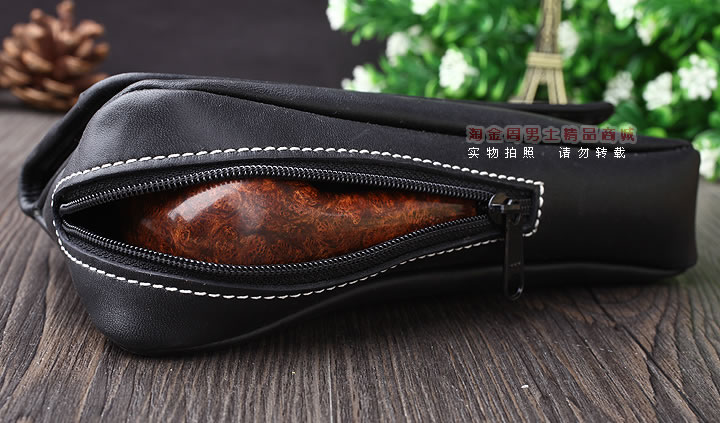 【淘金周】原装德国Martin Wess手工牛皮烟斗包 单斗包K15黑-3