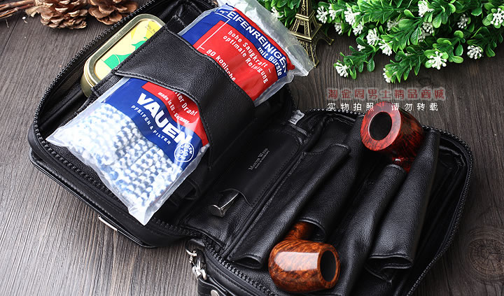 【淘金周】原装德国Martin Wess手工皮烟斗包 4斗包SLP15-4-4