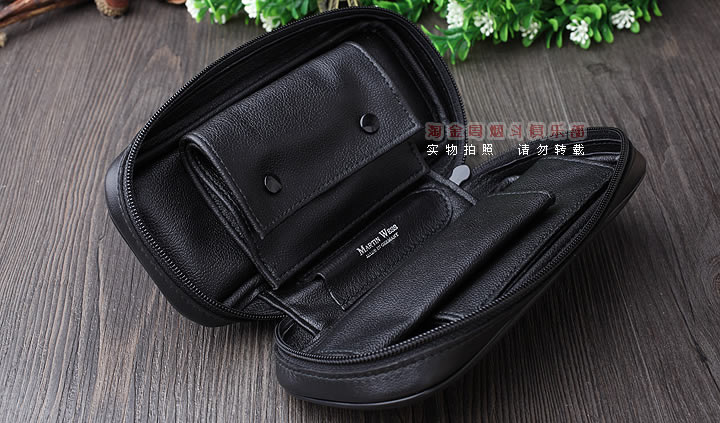 【淘金周】原装德国Martin Wess手工牛皮烟斗包 两斗包P9-2黑色-2