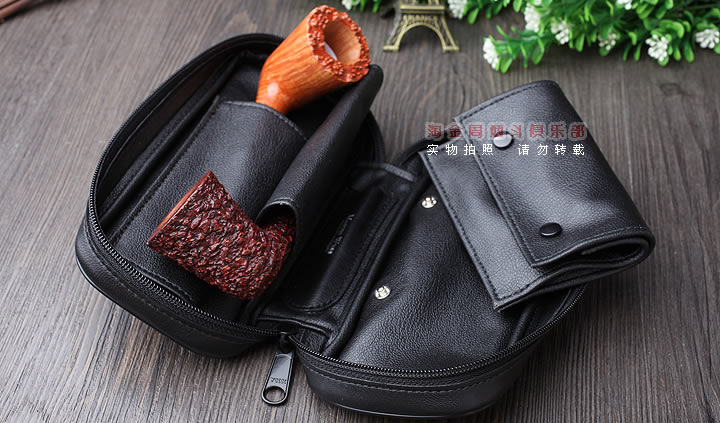 【淘金周】原装德国Martin Wess手工牛皮烟斗包 两斗包P9-2黑色-3