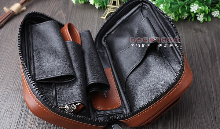 【淘金周】原装德国Martin Wess手工牛皮烟斗包 三斗包LP35/3棕色-4